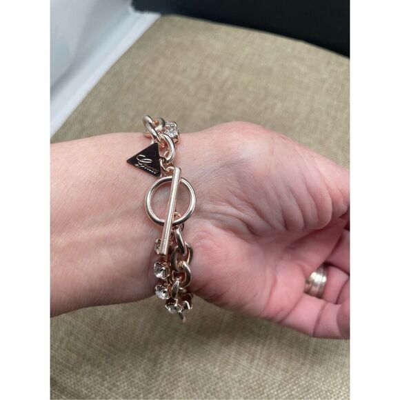 Vintage Guess Charmed Bracelet  Double-strand  Gold-tone Crystal, Rhinestones, H - Picture 3 of 9